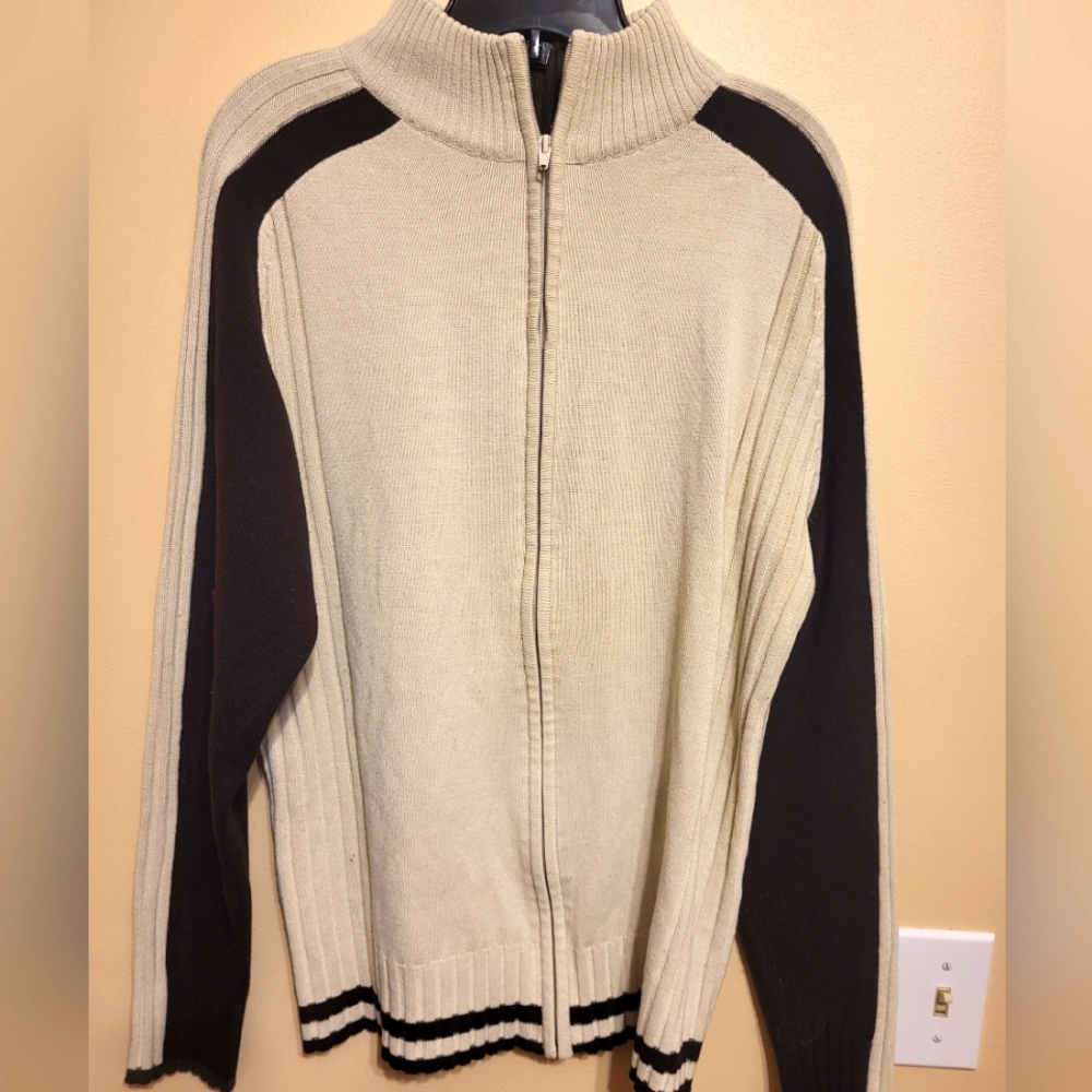 Cream and brown zip up cardigan